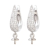 Brass Micro Pave Clear Cubic Zirconia Hoop Earring Findings KK-Z158-04P-1