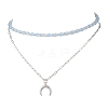 Natural Dyed Malaysia Jade Round Bead 304 Stainless Steel Moon Pendant Double Layer Necklaces for Women NJEW-JN05482-2
