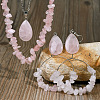 Bohemian Style Natural Rose Quartz Teardrop Pendant Necklaces & Chip Beaded Necklaces & Hoop Earrings & Dangle Earrings Sets WG11994-04-1