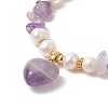 4Pcs 4 Style Natura Mixed Gemstone & Shell Beaded Bracelets Set with Heart Charms for Women BJEW-TA00242-3