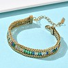 304 Stainless Steel & Glass Wheat Chain Double Layers Bracelets for Women BJEW-F540-08G-4