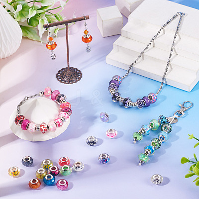 30Pcs Printed Transparent Resin European Beads RESI-TADJ0001-03D-1