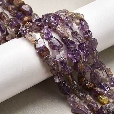Natural Purple Phantom Quartz Purple Lodolite Quartz Beads Strands G-E483-69-1