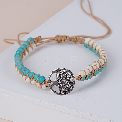 Synthetic Turquoise Round Beaded Braided Bead Bracelets FS-WGE5EF2-15-1