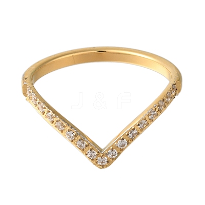 Ion Plating(IP) 304 Stainless Steel Micro Pave Clear Cubic Zirconia V Shape Finger Rings for Women RJEW-B066-04G-1