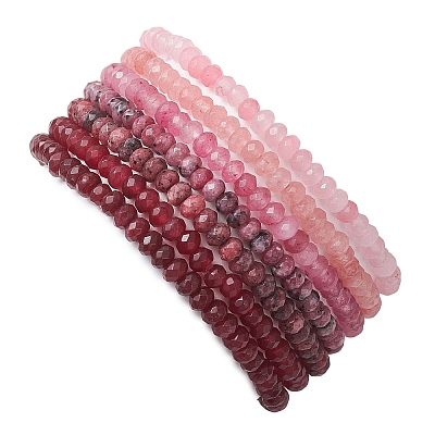 7Pcs Dyed Natural Malaysia Jade Rondelle Beads Stretch Bracelets for Women BJEW-JB13046-1