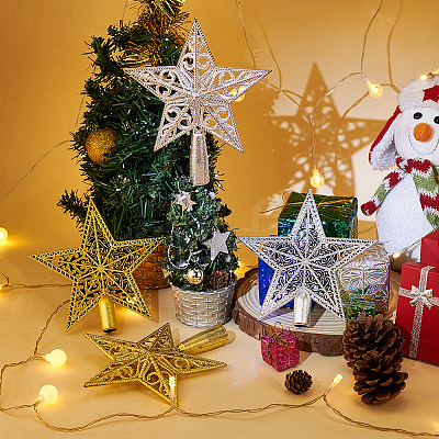 4Pcs 4 Style Plastic Christmas Treetop Star Ornament AJEW-GA0006-06-1