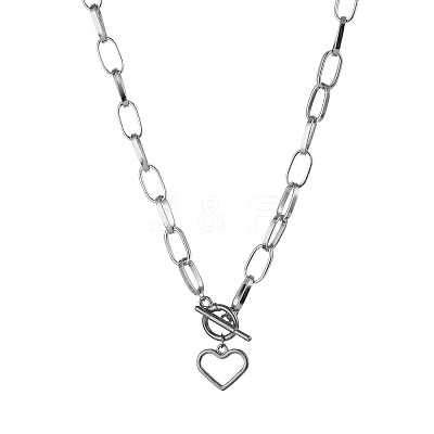 Heart Stainless Steel Pendant Paperclip Chain Necklaces FS-WGB7F21-02-1