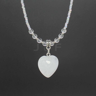 Natural Gemstone Heart Pendant Colorful Glass Seed Beads Beaded Necklaces for Women VA8487-3-1