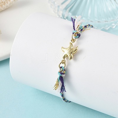 Ocean 304 Stainless Steel Link Adjustable Braided Polycotton Metallic Cord Slider Bracelets BJEW-JB14245-03-1