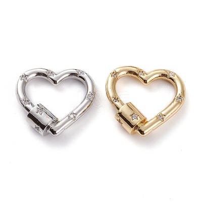 Brass Micro Pave Clear Cubic Zirconia Screw Carabiner Lock KK-C100-45G-1
