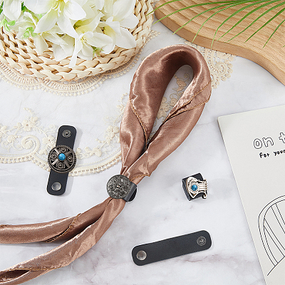 4Pcs 4 Styles PU Leather with Alloy Scarf Clips FIND-CL0002-27-1