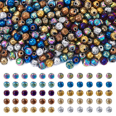 250Pcs 10 Colors Electroplated Natural Lava Rock Beads Strands G-PJ0001-03A-1