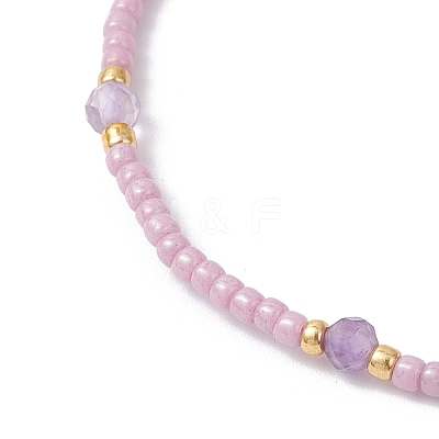 Natural Amethyst & Seed Glass Beaded Braided Bead Bracelets BJEW-JB12605-01-1