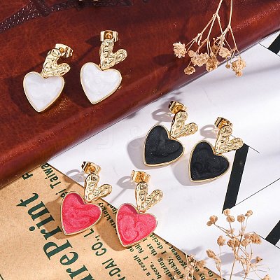Rack Plating Heart Brass Stud Earrings for Women EJEW-C125-26G-1