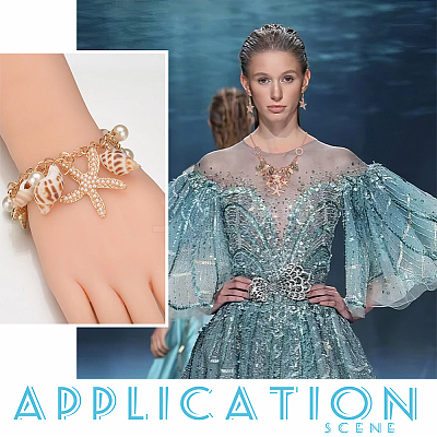 1 Set Iron Starfish & Natural Shell & Plastic Pearl Charm Bracelet & Dangle Earrings & Bib Necklaces Set SJEW-PH0001-15-1