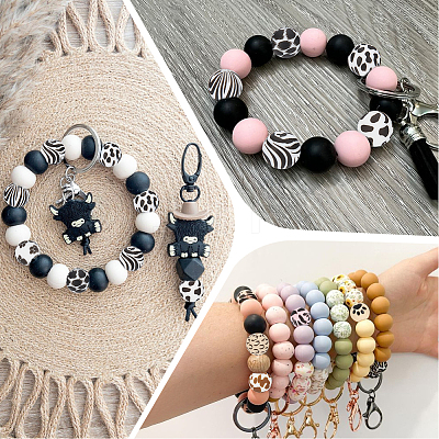 50Pcs 10 Styles Printed Round Silicone Focal Beads SIL-SP0001-25-1