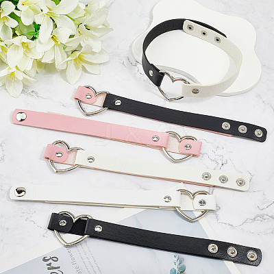 6Pcs 6 Styles Adjustable Gothic Two Tone PU Leather Alloy Heart Choker Necklaces for Women NJEW-CL0007-07-1