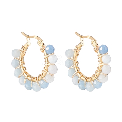 Faceted Round Natural Stone Beads Huggie Hoop Earrings for Girl Women EJEW-JE04687-1