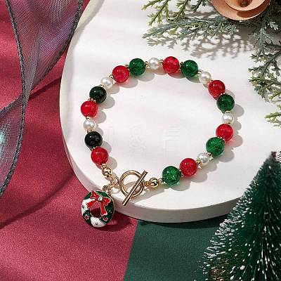 Christmas Theme Glass Beaded Bracelets BJEW-JB10940-1
