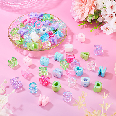 100Pcs 2 Styles UV Plating Rainbow Iridescent Acrylic Beads OACR-TA0004-59-1