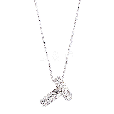 1Pc Brass Micro Pave Cubic Zirconia Letter Pendant Necklaces NJEW-LP0001-43T-P-1