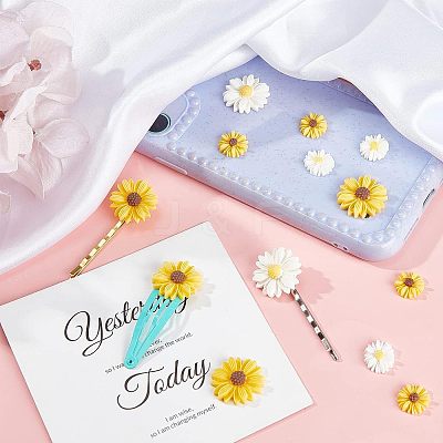 110Pcs 6 Style Flatback Hair & Costume Accessories Ornaments Scrapbook Embellishments Resin Flower Daisy Cabochons CRES-FH0001-08-1