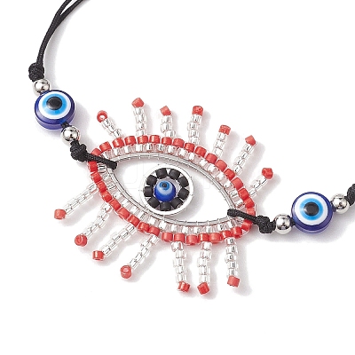 Horse Eye Glass Seed Beaded Link Bracelet Sets BJEW-MZ00074-01-1
