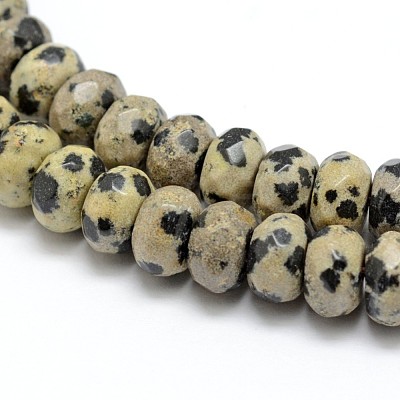 Faceted Natural Dalmatian Jasper Rondelle Beads Strands X-G-K090-03-1