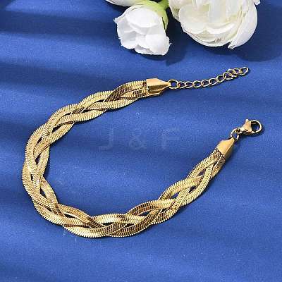 304 Stainless Steel Interlocking Herringbone Chain Bracelet for Women BJEW-K240-08C-G-1