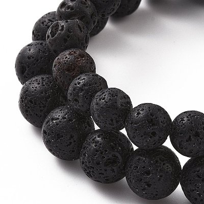 Couples Natural Lava Rock Stretch Bracelets BJEW-JB03315-01-1