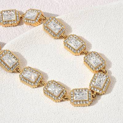 304 Stainless Steel Full Rhinestone Rectangle Link Chain Bracelets SA-CBABBEA-03G-1