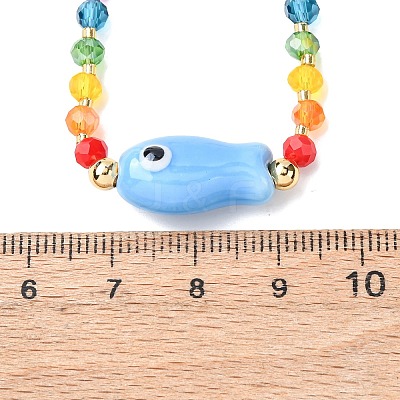 Porcelain Fish Pendant Rainbow Color Glass Beaded Necklaces for Friends and Couples KF3974-2-1