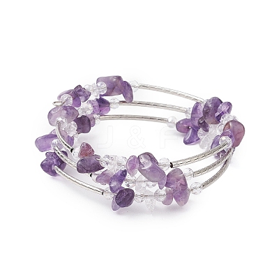 Natural Mixed Stone Chip & Glass & Brass Tube Beaded Bangles for Women BJEW-JB11265-1