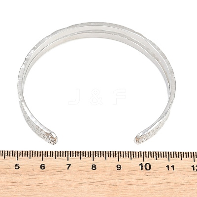 Hammered 304 Stainless Steel Cuff Bangles for Women BJEW-A162-01A-P-1