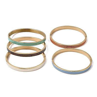 304 Stainless Steel Enamel Striped Hinged Cuff Bangles for Women SA-CBAC920-06G-1