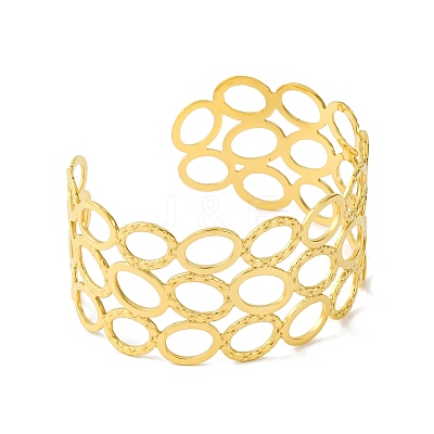 Ion Plating(IP) Oval 304 Stainless Steel Cuff Bangles for Women BJEW-B104-16G-1
