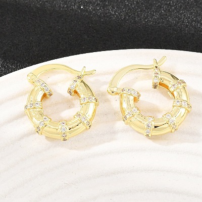 Bamboo Brass Micro Pave Clear Cubic Zirconia Hoop Earrings EJEW-F405-01G-1