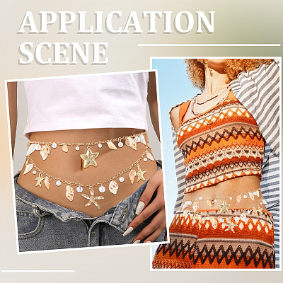 1Pc Starfish Shell Alloy & Resin & Natural Shell Double Layer Tassel Summer Beach Waist Chains for Sexy Bikini AJEW-CY0001-94-1