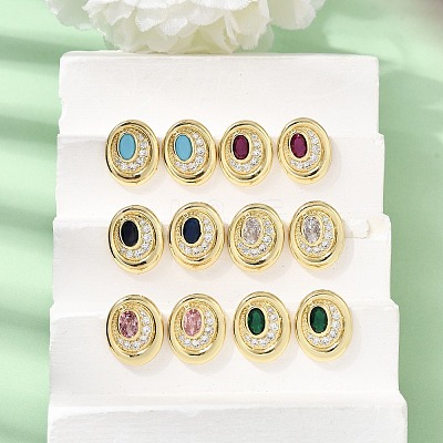 Brass Micro Pave Cubic Zirconia Stud Earrings EJEW-G471-13G-1