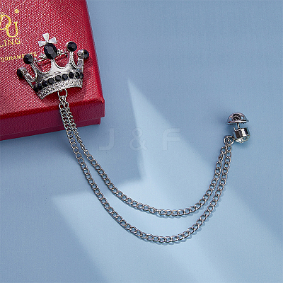 6Pcs 6 Colors Rhinestone Crown Hanging Chain Brooches JEWB-HY0001-30-1