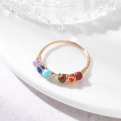 Natural Gemstone Chakra Finger Rings RJEW-JR00949-01-1
