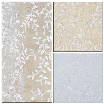 Polyester Leaf Lace Embroidery Fabrics DIY-WH20081-073B-1