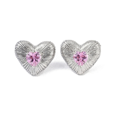 Heart 304 Stainless Steel Pearl Pink Cubic Zirconia Stud Earring for Women EJEW-Z047-05P-01-1