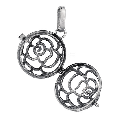 Brass Hollow Round with Rose Cage Pendants KK-E662-20AS-NR-1