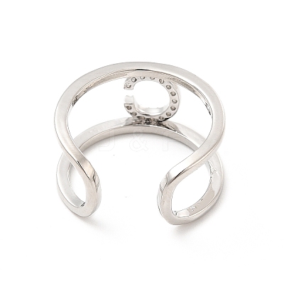 Clear Cubic Zirconia Initial Letter Open Cuff Ring RJEW-A012-01P-C-1
