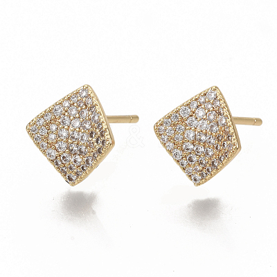 Brass Micro Pave Clear Cubic Zirconia Stud Earring Findings KK-T051-51G-NF-1