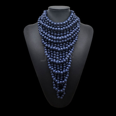 Round Wood Beaded Multi Layered Bib Necklaces for Women FS-WG9E278-06-1