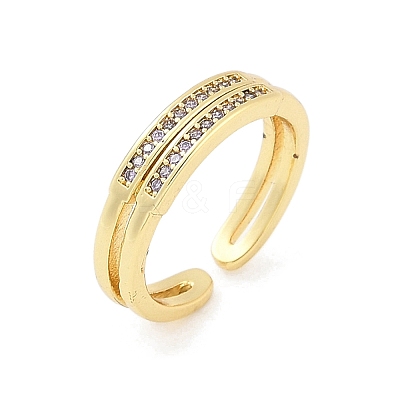 Brass Micro Pave Cubic Zirconia Open Cuff Rings for Women LS-RJEW-R011-01G-02-1