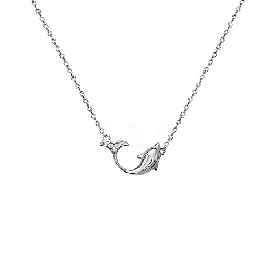 Alloy Crystal Rhinestone Whale Pendant 201 Stainless Steel Cable Chain Necklaces for Women WG0EF37-01-1